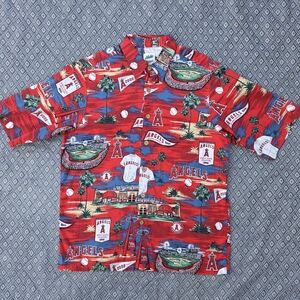 MLB Reyn Spooner Los Angeles Anaheim Angels Hawaiian Aloha Shirt Size Medium